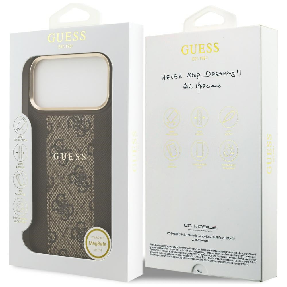 Etui MagSafe dla Apple iPhone 17 Pro, Guess, 4G Stripe, Brązowy