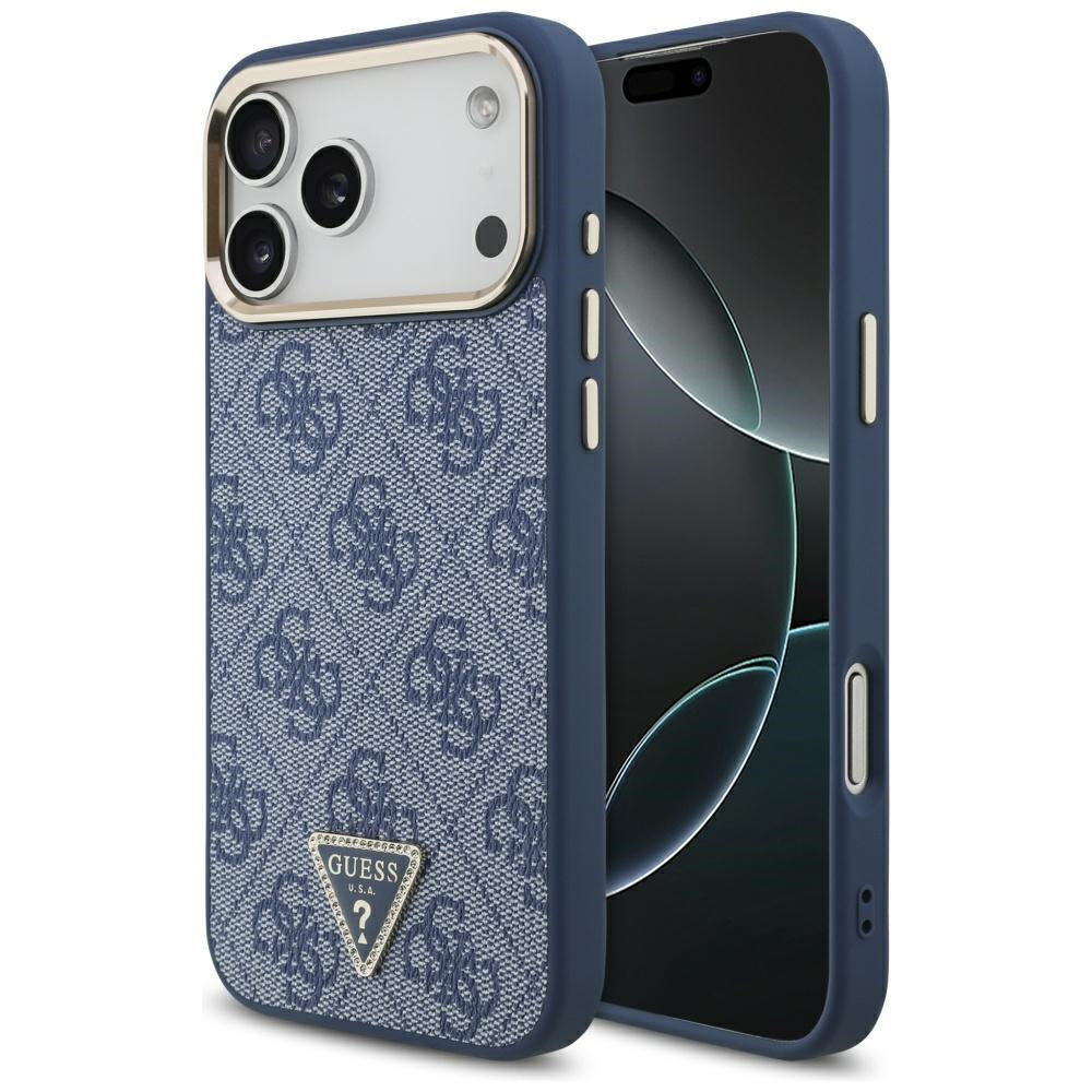 Etui MagSafe dla Apple iPhone 17 Pro, Guess, 4G Triangle Logo, Złoty Niebieski