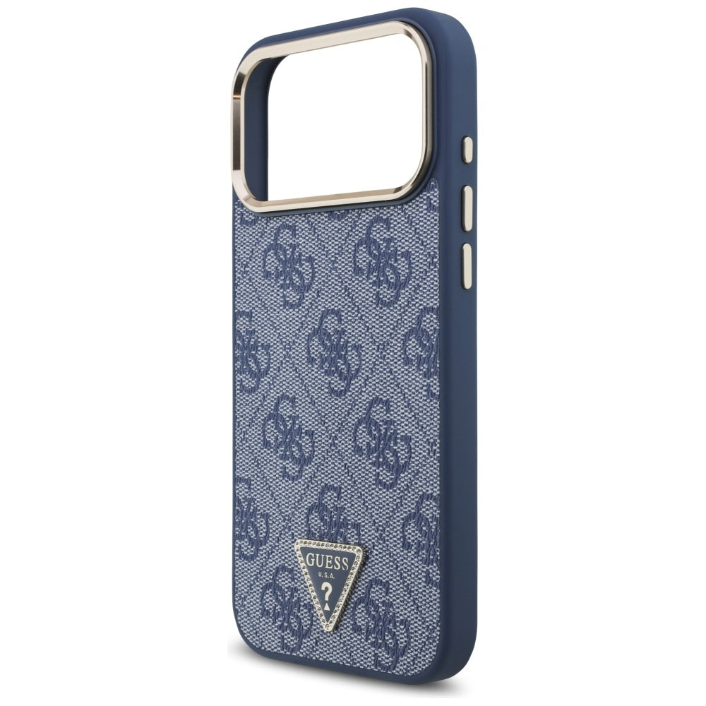 Etui MagSafe dla Apple iPhone 17 Pro, Guess, 4G Triangle Logo, Złoty Niebieski