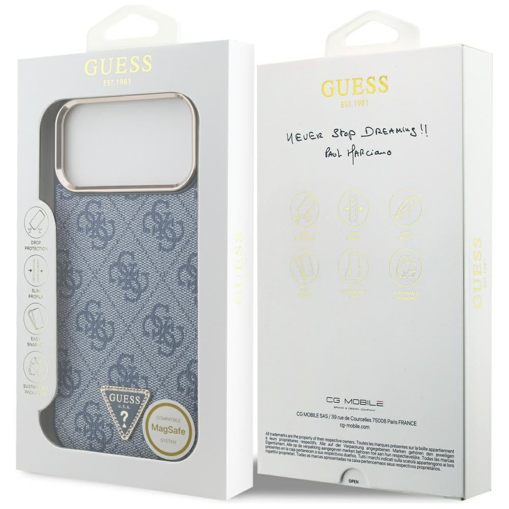 Etui MagSafe dla Apple iPhone 17 Pro, Guess, 4G Triangle Logo, Złoty Niebieski