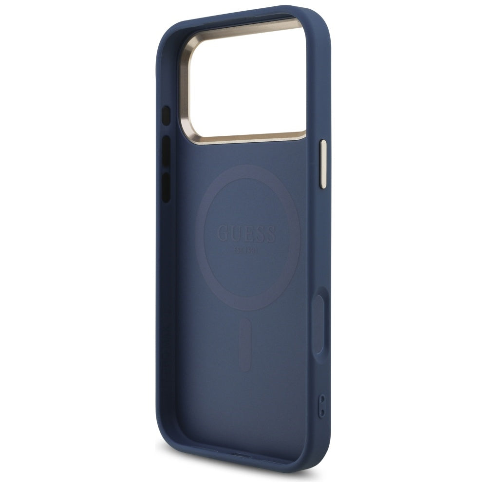 Etui MagSafe dla Apple iPhone 17 Pro, Guess, 4G Triangle Logo, Złoty Niebieski