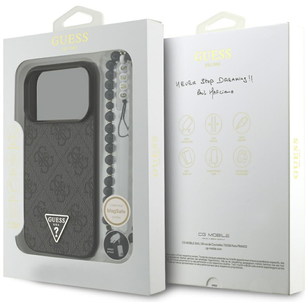 Etui MagSafe dla Apple iPhone 17 Pro, Guess, 4G Triangle Logo with Cord Strap, Czarne