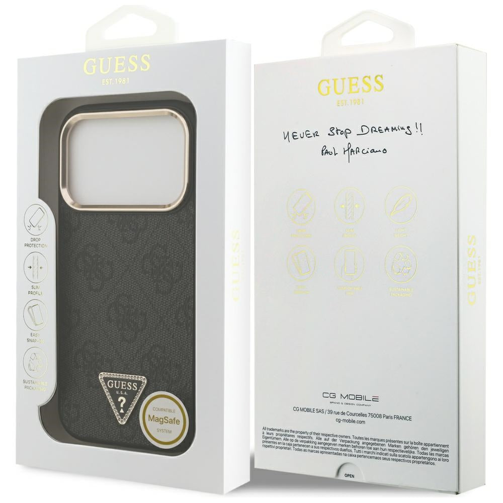 Etui MagSafe dla Apple iPhone 17 Pro, Guess, 4G Triangle Logo, Czarne Złote