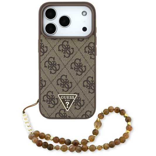 Etui MagSafe dla Apple iPhone 17 Pro, Guess, 4G Triangle Logo with Pearl Strap, Brązowy