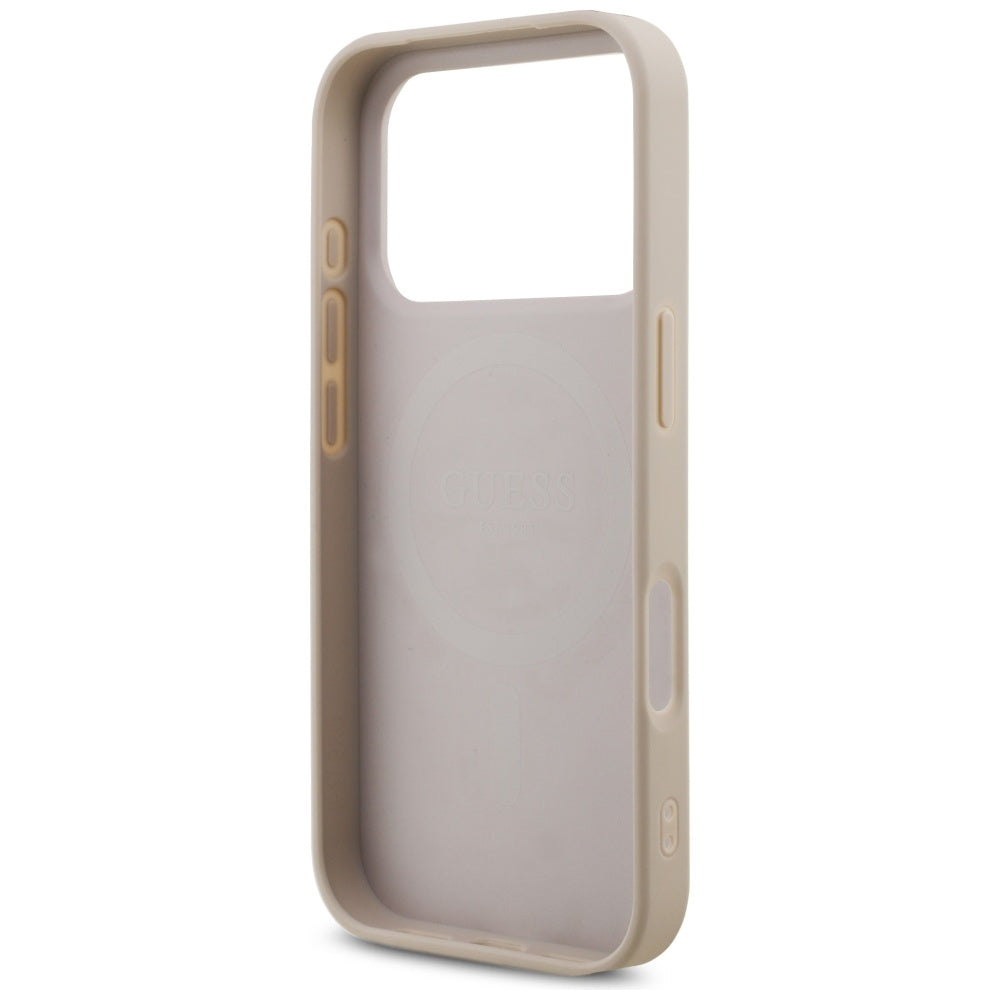 Etui MagSafe dla Apple iPhone 17 Pro, Guess, 4G Triangle Logo with Pearl Strap, Różowy