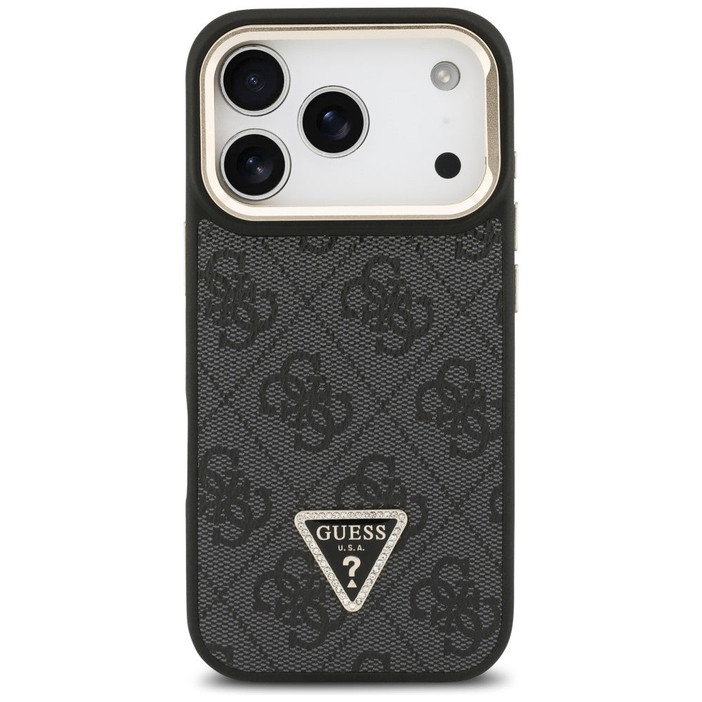 Etui MagSafe dla Apple iPhone 17 Pro, Guess, 4G Triangle Logo with Stand Camera, Czarne Złote