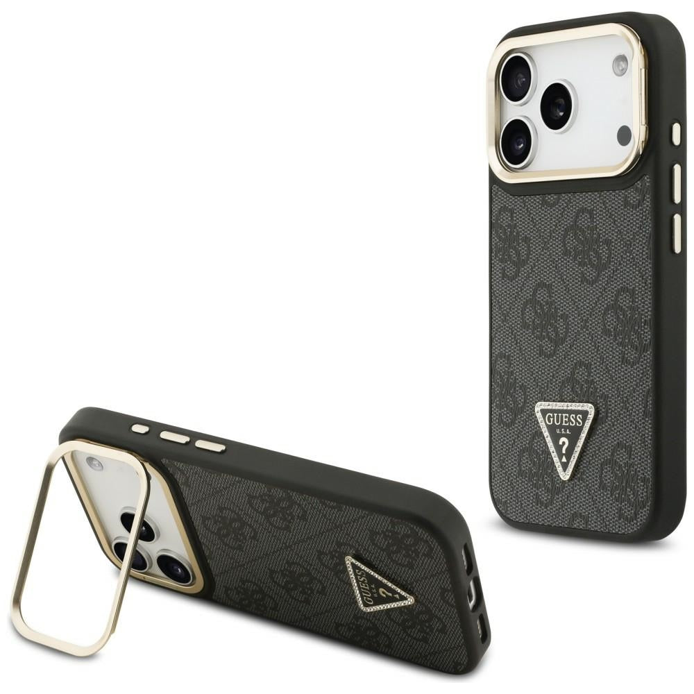 Etui MagSafe dla Apple iPhone 17 Pro, Guess, 4G Triangle Logo with Stand Camera, Czarne Złote