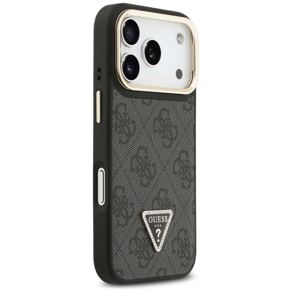 Etui MagSafe dla Apple iPhone 17 Pro, Guess, 4G Triangle Logo with Stand Camera, Czarne Złote