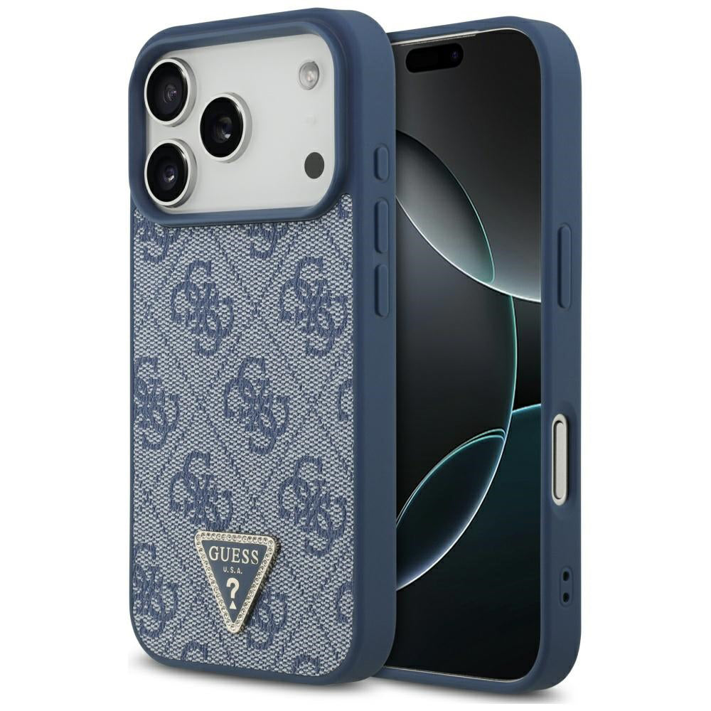 Etui MagSafe dla Apple iPhone 17 Pro, Guess, 4G Triangle Strass, Niebieskie