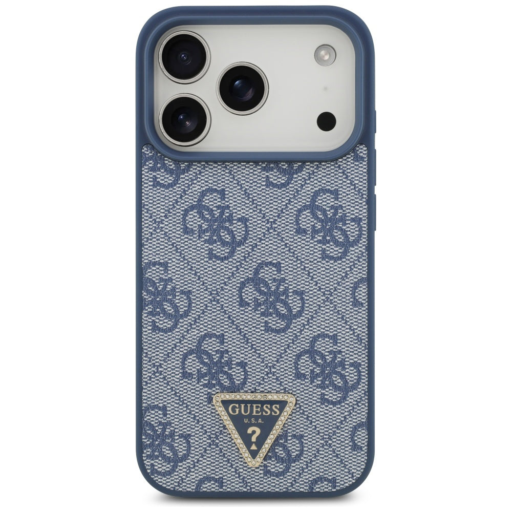 Etui MagSafe dla Apple iPhone 17 Pro, Guess, 4G Triangle Strass, Niebieskie