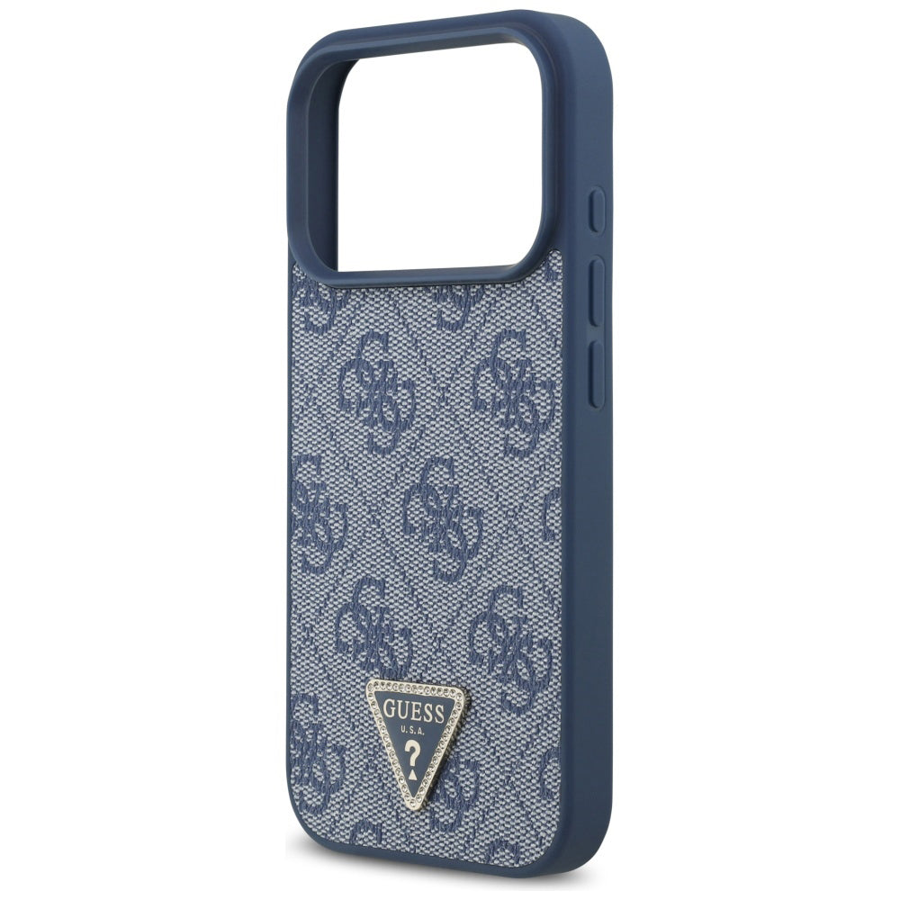Etui MagSafe dla Apple iPhone 17 Pro, Guess, 4G Triangle Strass, Niebieskie