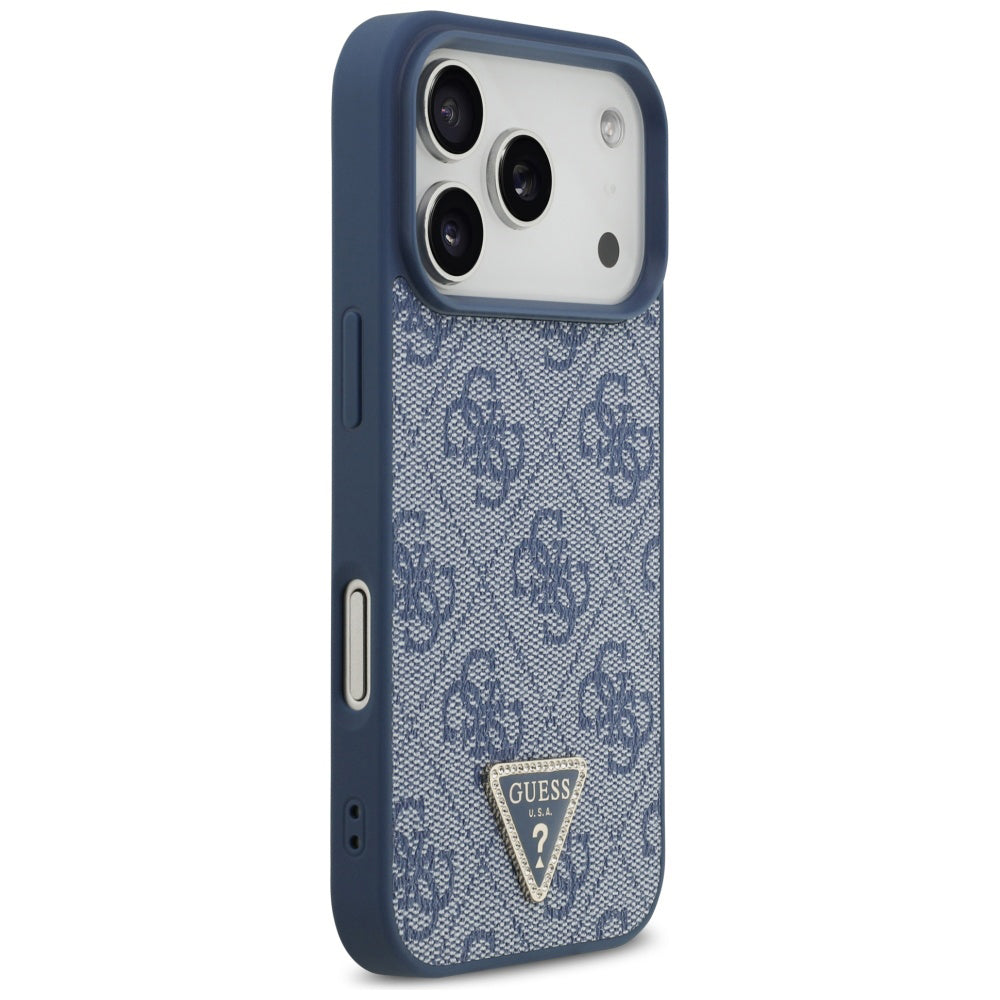 Etui MagSafe dla Apple iPhone 17 Pro, Guess, 4G Triangle Strass, Niebieskie