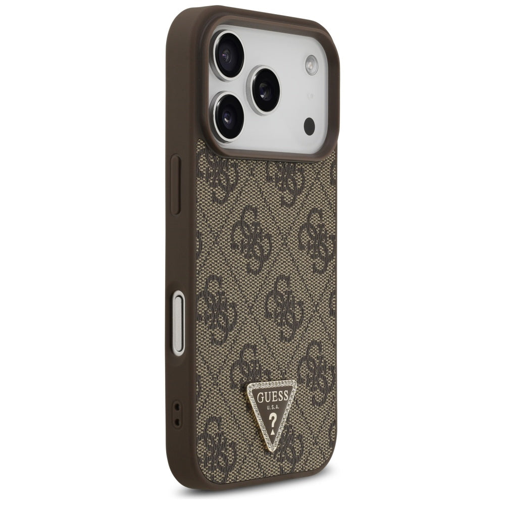Etui MagSafe dla Apple iPhone 17 Pro, Guess, 4G Triangle Strass, Brązowy