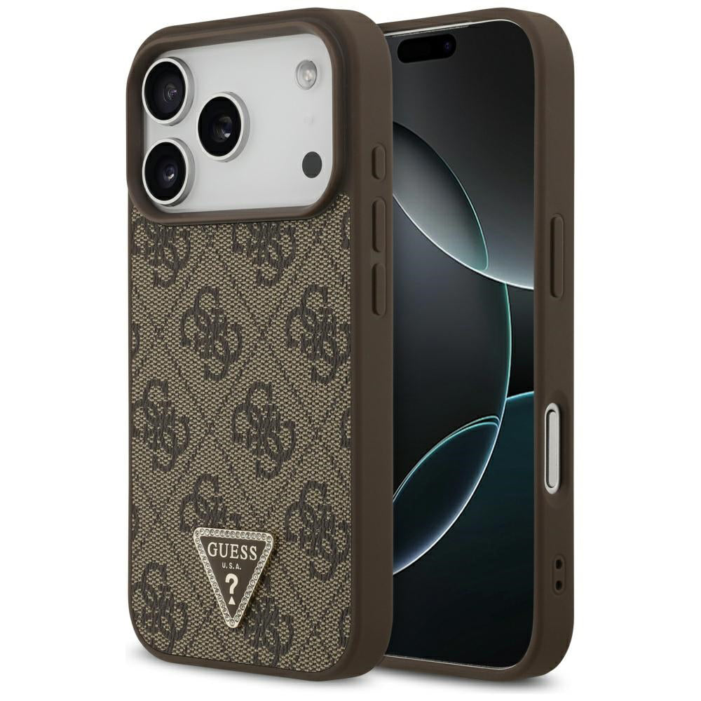 Etui MagSafe dla Apple iPhone 17 Pro, Guess, 4G Triangle Strass, Brązowy