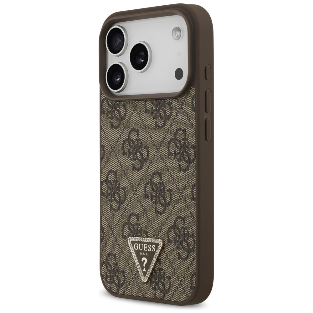 Etui MagSafe dla Apple iPhone 17 Pro, Guess, 4G Triangle Strass, Brązowy
