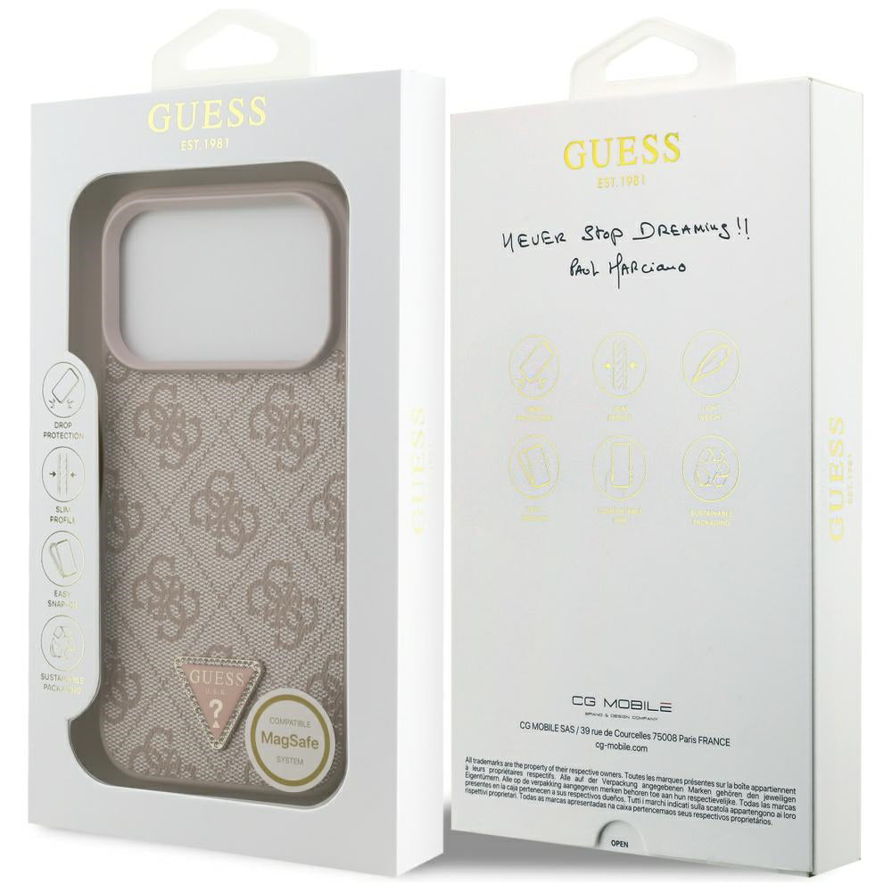 Etui MagSafe dla Apple iPhone 17 Pro, Guess, 4G Triangle Strass, Różowy