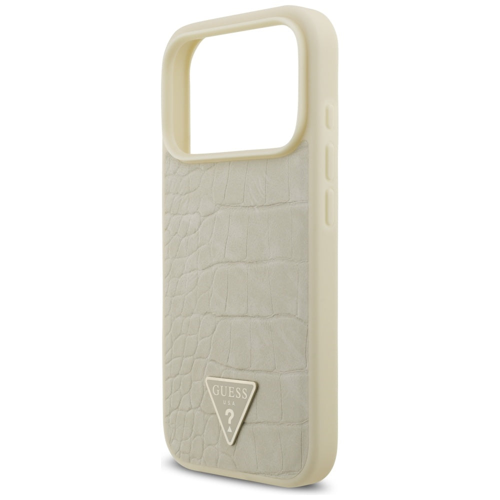 MagSafe Case for Apple iPhone 17 Pro, Guess, Croco Triangle Logo, Gold