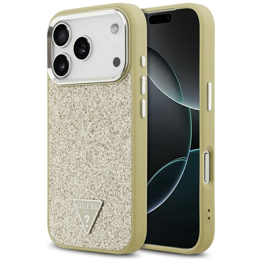 Etui MagSafe dla Apple iPhone 17 Pro, Guess, Glitter Triangle Logo, Złote