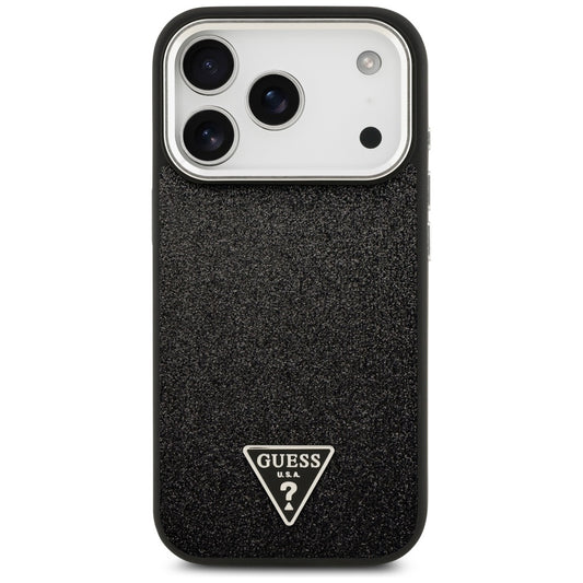 Etui MagSafe dla Apple iPhone 17 Pro, Guess, Glitter Triangle Logo, Czarne
