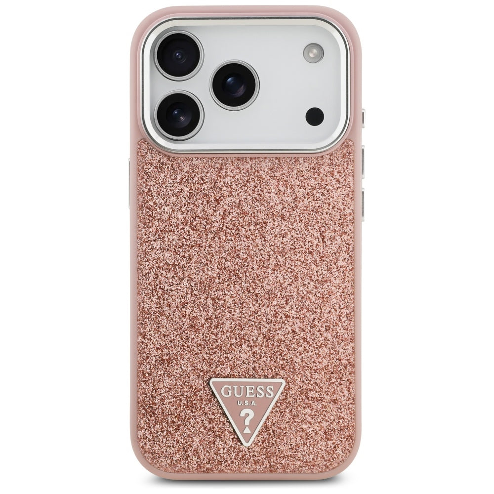 Etui MagSafe dla Apple iPhone 17 Pro, Guess, Glitter Triangle Logo, Różowy