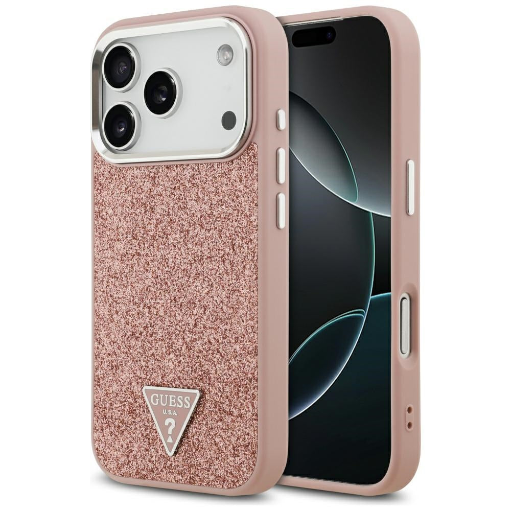 Etui MagSafe dla Apple iPhone 17 Pro, Guess, Glitter Triangle Logo, Różowy