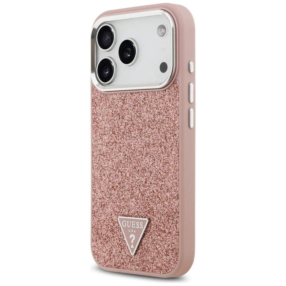 Etui MagSafe dla Apple iPhone 17 Pro, Guess, Glitter Triangle Logo, Różowy