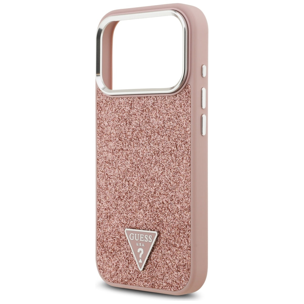Etui MagSafe dla Apple iPhone 17 Pro, Guess, Glitter Triangle Logo, Różowy