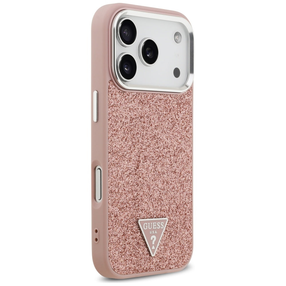 Etui MagSafe dla Apple iPhone 17 Pro, Guess, Glitter Triangle Logo, Różowy