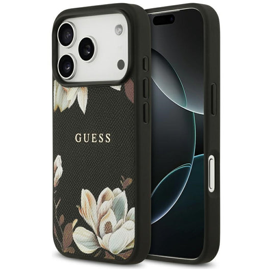 Etui MagSafe dla Apple iPhone 17 Pro, Guess, Grained Flowers, Czarne