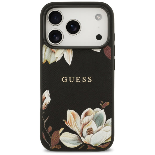 Etui MagSafe dla Apple iPhone 17 Pro, Guess, Grained Flowers, Czarne