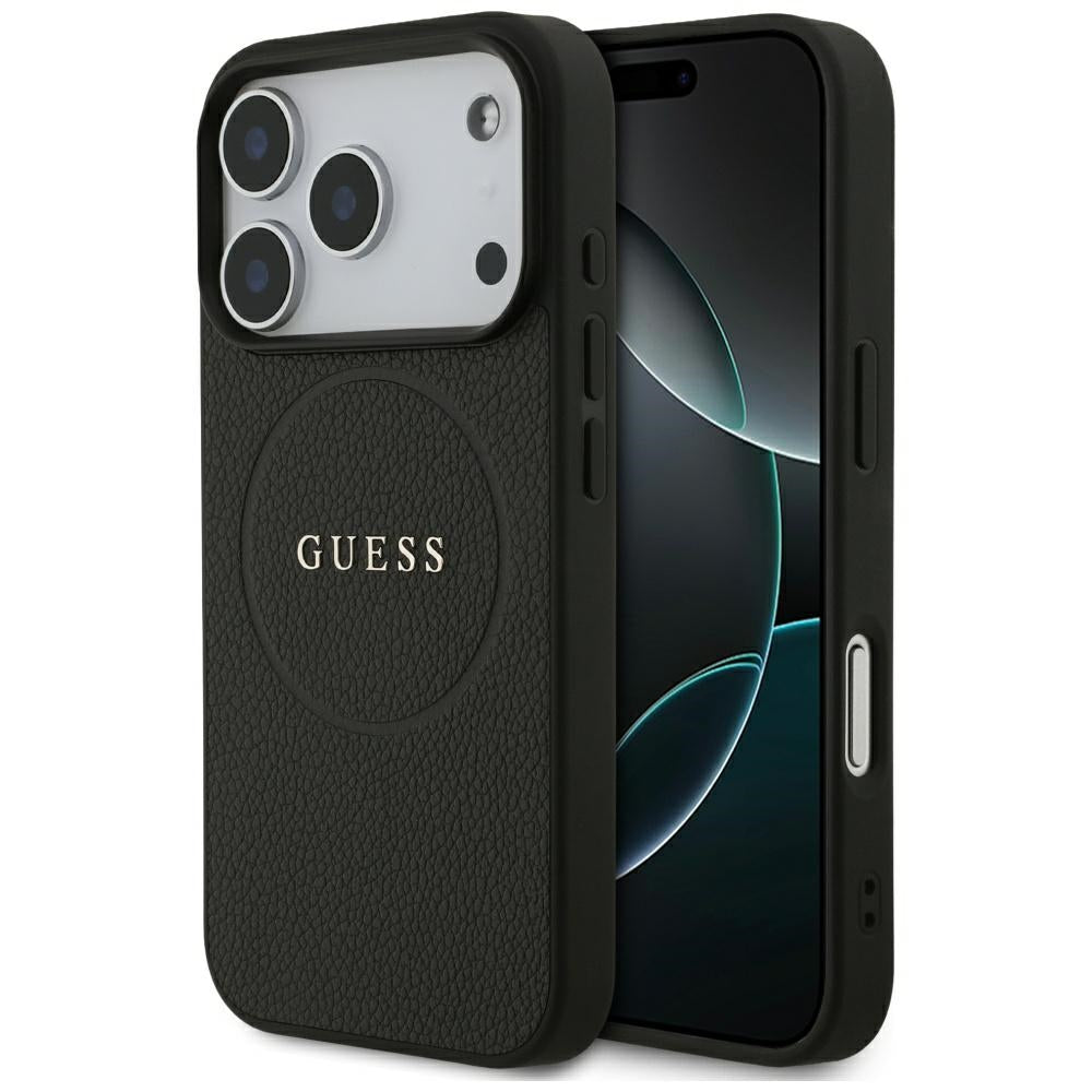 Etui MagSafe dla Apple iPhone 17 Pro, Guess, Grained Gold Ring, Czarne