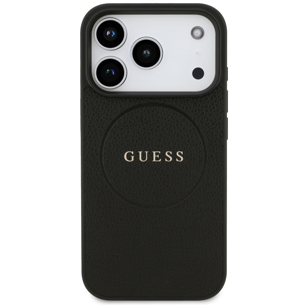Etui MagSafe dla Apple iPhone 17 Pro, Guess, Grained Gold Ring, Czarne