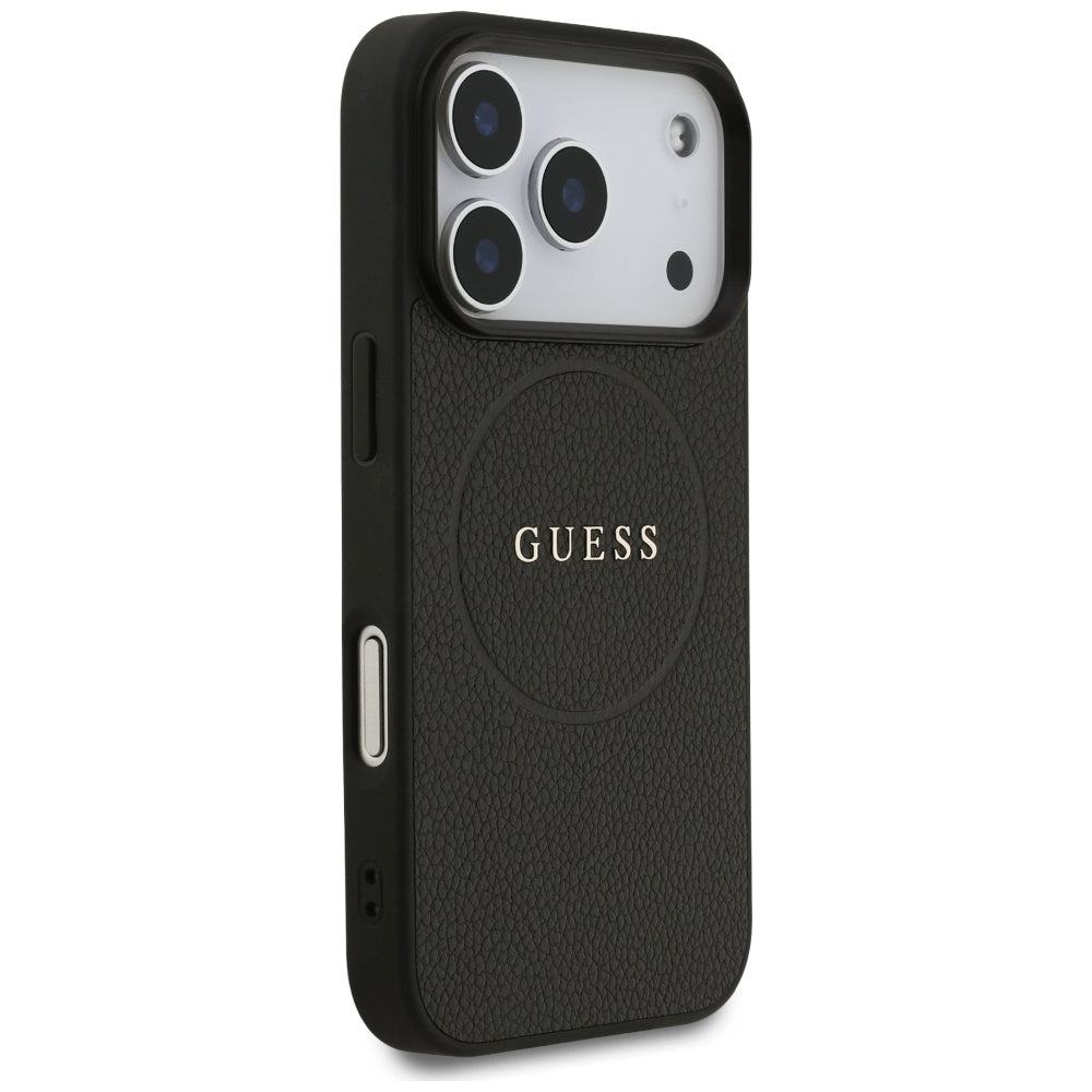 Etui MagSafe dla Apple iPhone 17 Pro, Guess, Grained Gold Ring, Czarne