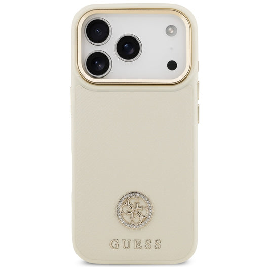 Etui MagSafe dla Apple iPhone 17 Pro, Guess, Grained Strass Logo, Beżowy