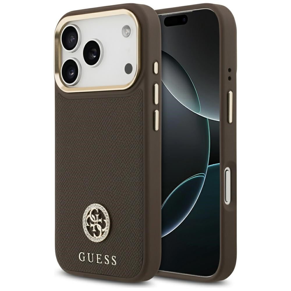 Etui MagSafe dla Apple iPhone 17 Pro, Guess, Grained Strass Logo, Brązowy