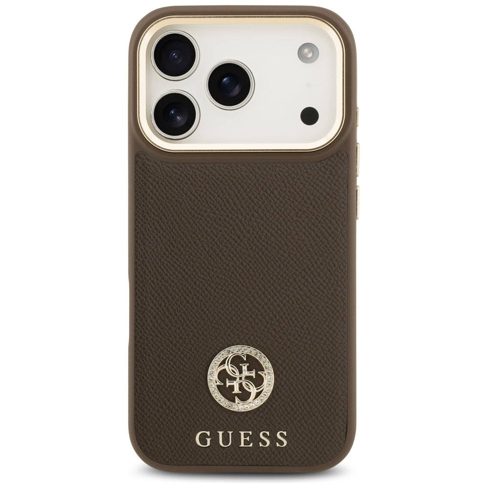 Etui MagSafe dla Apple iPhone 17 Pro, Guess, Grained Strass Logo, Brązowy