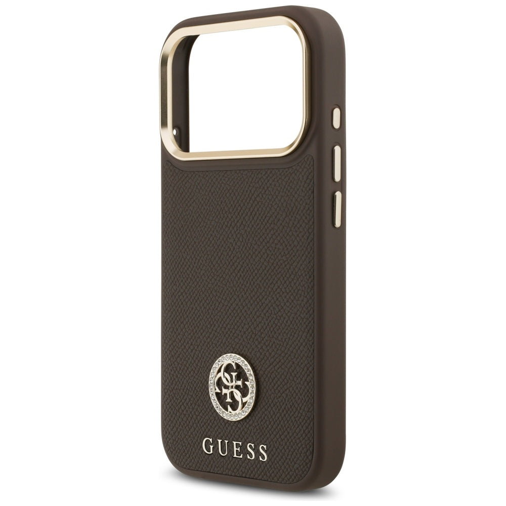 Etui MagSafe dla Apple iPhone 17 Pro, Guess, Grained Strass Logo, Brązowy