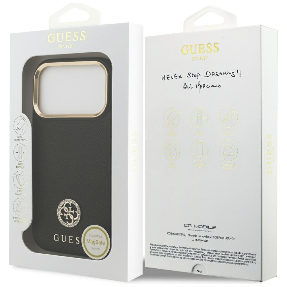 Etui MagSafe dla Apple iPhone 17 Pro, Guess, Grained Strass Logo, Czarne