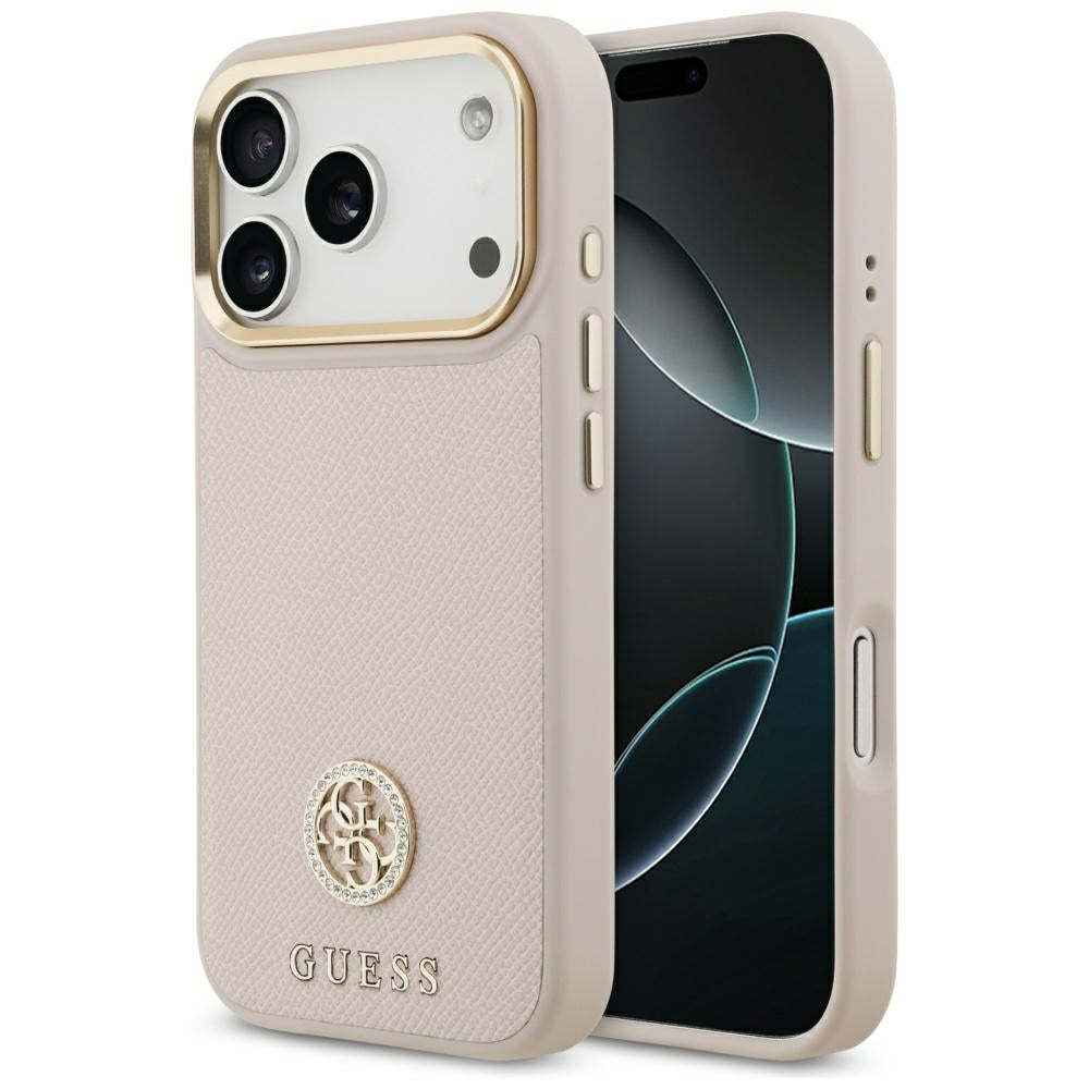 Etui MagSafe dla Apple iPhone 17 Pro, Guess, Grained Strass Logo, Różowy
