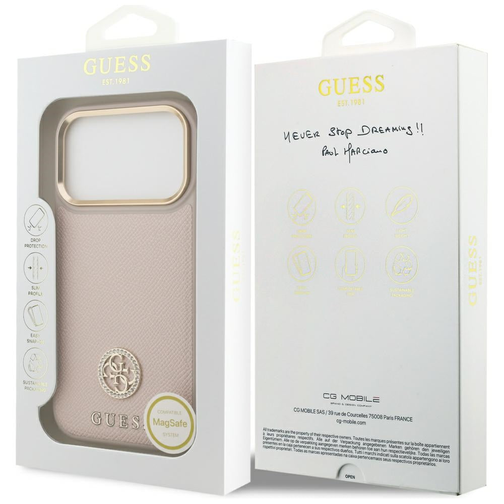 Etui MagSafe dla Apple iPhone 17 Pro, Guess, Grained Strass Logo, Różowy