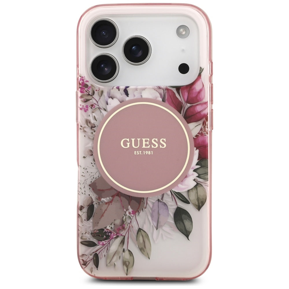 Etui MagSafe dla Apple iPhone 17 Pro, Guess, IML Flower and Tonal Circle, Różowy