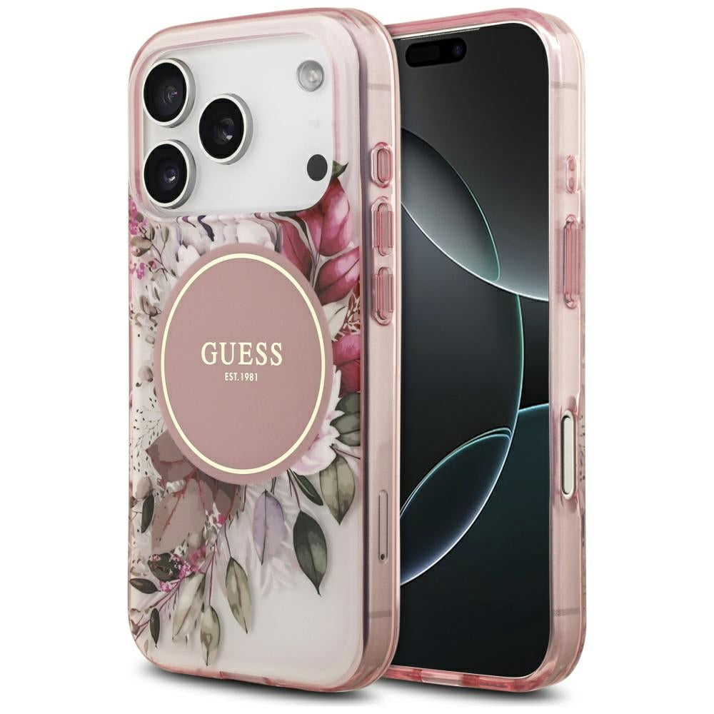 Etui MagSafe dla Apple iPhone 17 Pro, Guess, IML Flower and Tonal Circle, Różowy