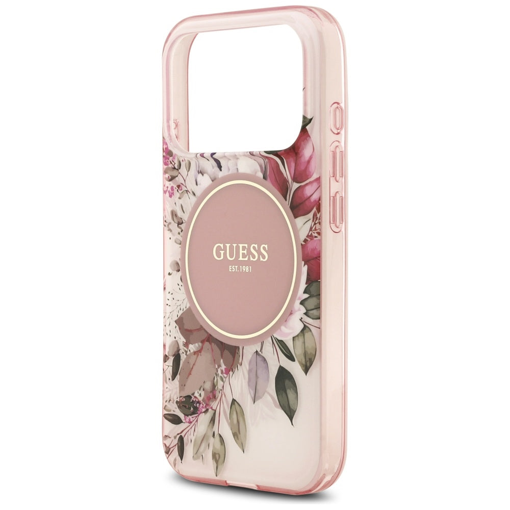 Etui MagSafe dla Apple iPhone 17 Pro, Guess, IML Flower and Tonal Circle, Różowy