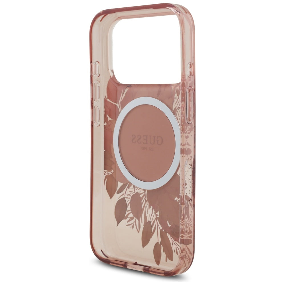 Etui MagSafe dla Apple iPhone 17 Pro, Guess, IML Flowers with Pearl Strap, Różowy