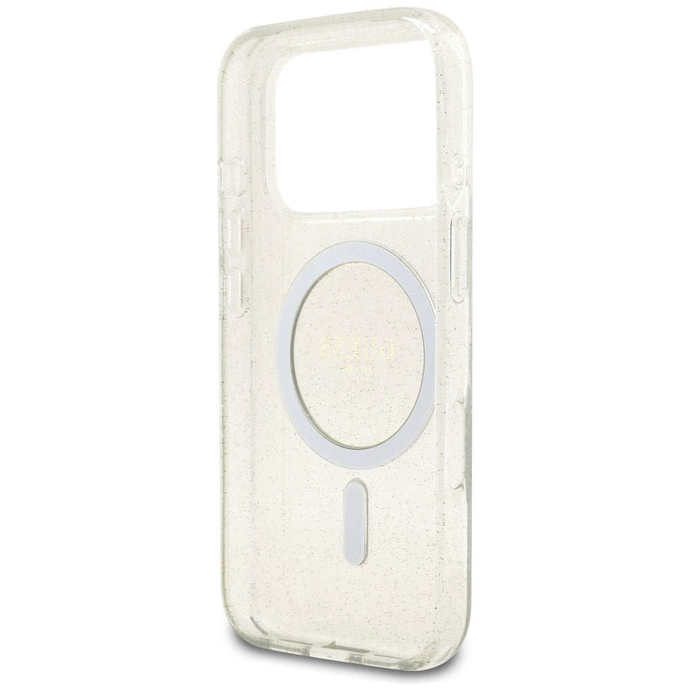 Etui MagSafe dla Apple iPhone 17 Pro, Guess, IML Glitter with Pearl Strap, Przezroczyste
