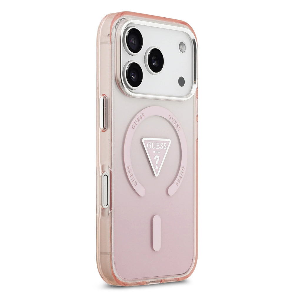 Etui MagSafe dla Apple iPhone 17 Pro, Guess, IML Gradient Triangle Logo, Różowy