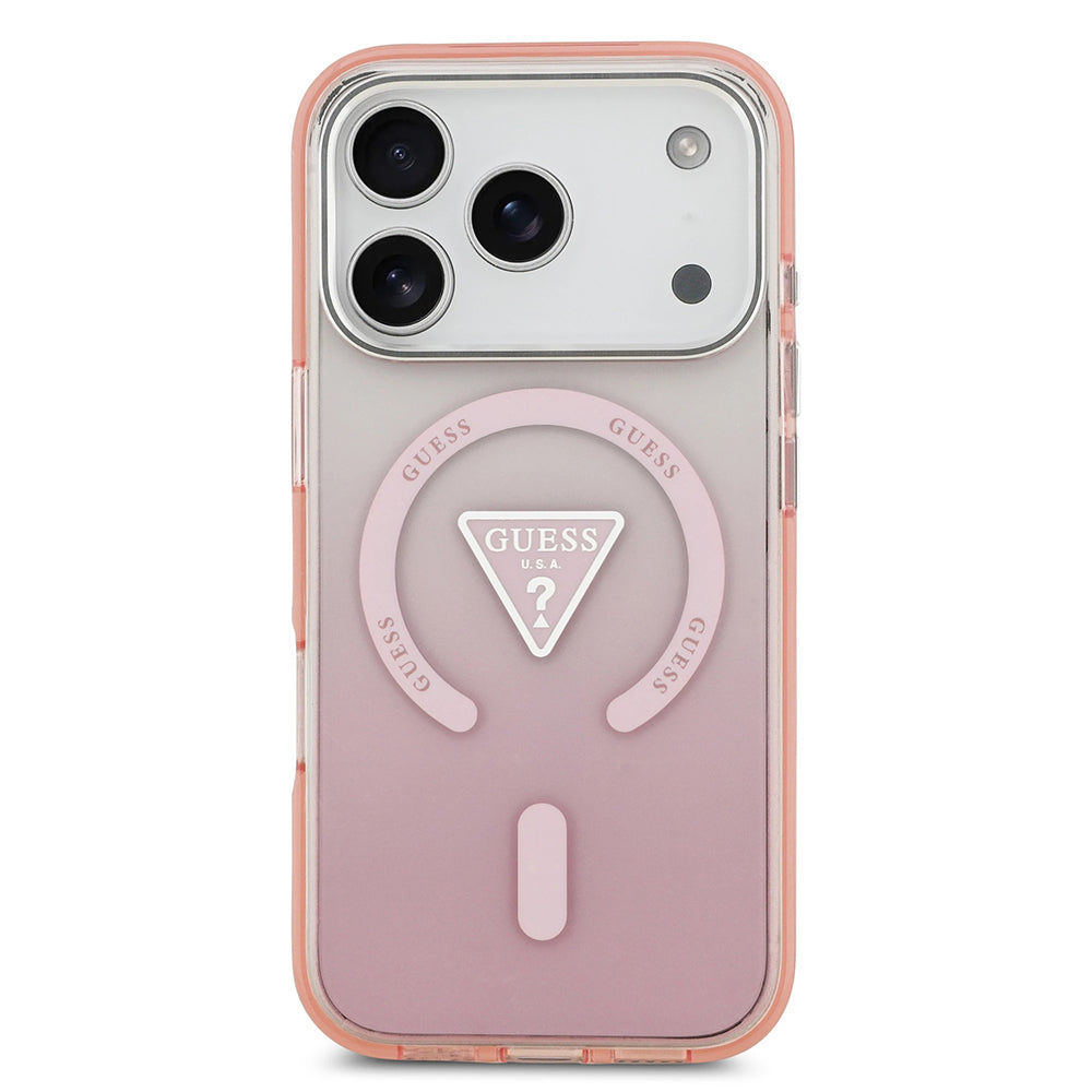 Etui MagSafe dla Apple iPhone 17 Pro, Guess, IML Gradient Triangle Logo, Różowy