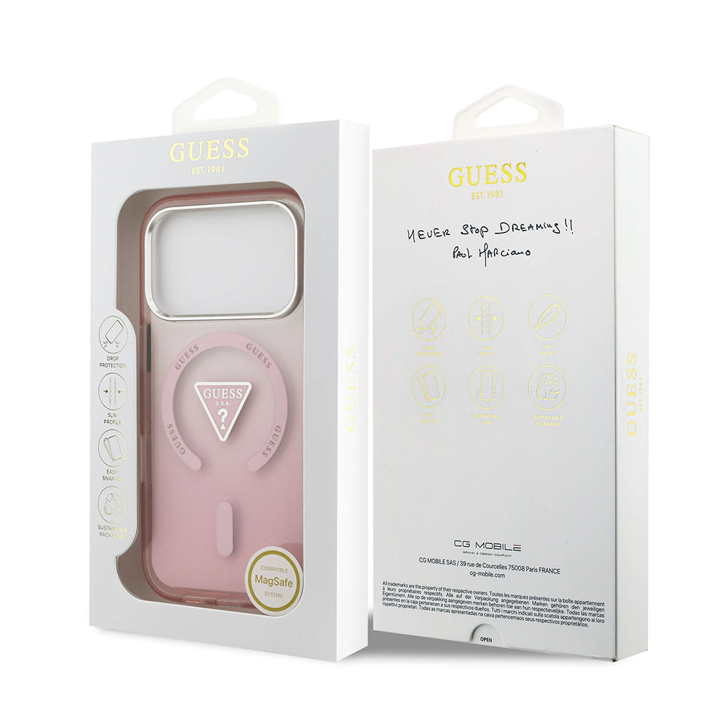 Etui MagSafe dla Apple iPhone 17 Pro, Guess, IML Gradient Triangle Logo, Różowy