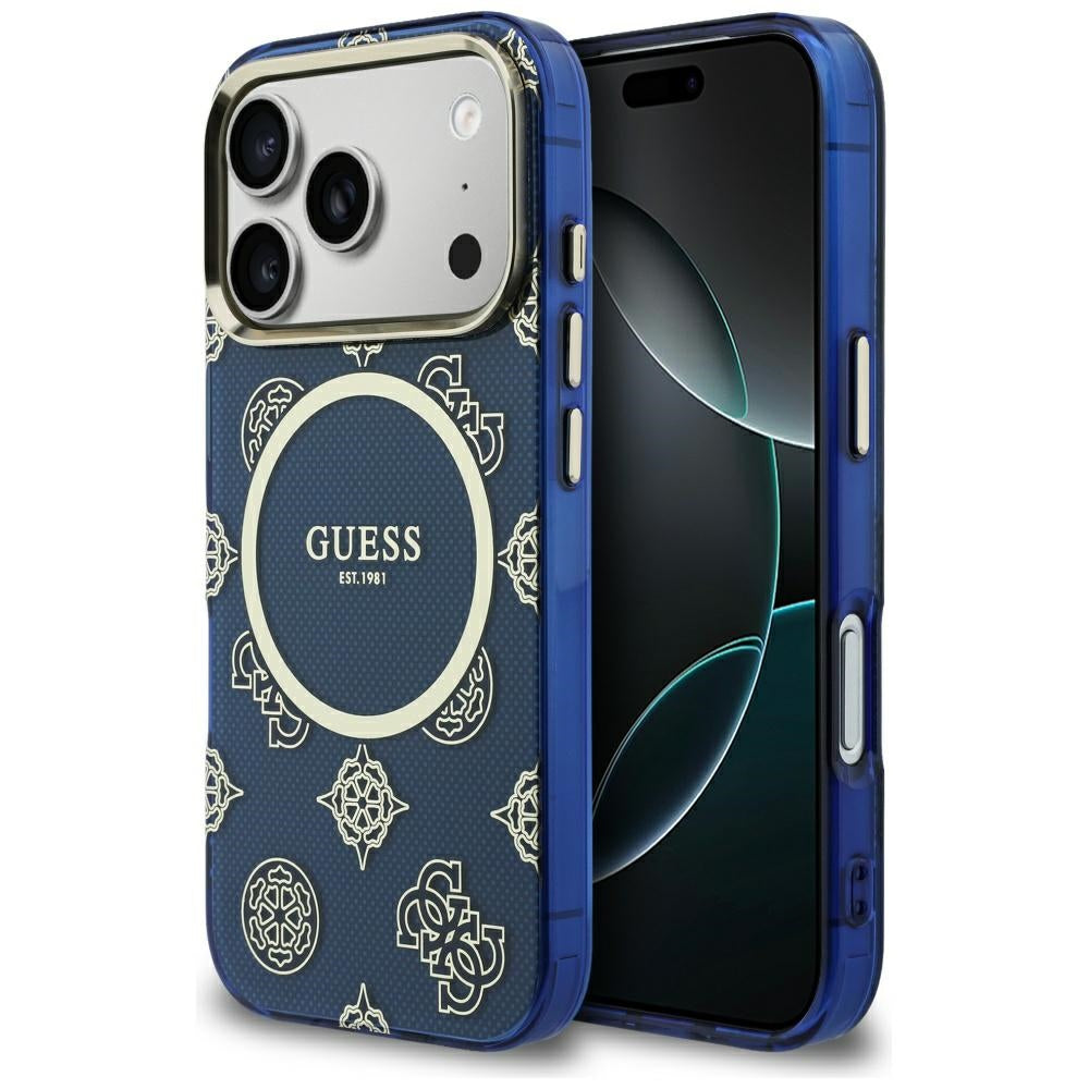 Etui MagSafe dla Apple iPhone 17 Pro, Guess, IML Peony Dot, Niebieskie