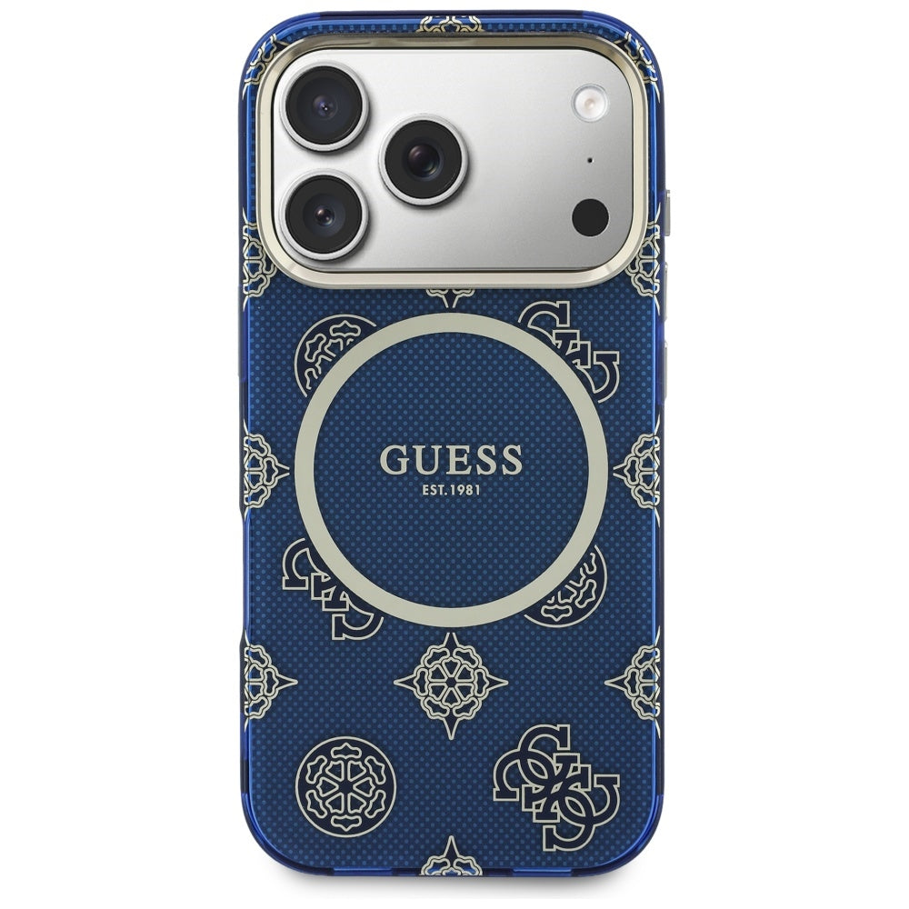 Etui MagSafe dla Apple iPhone 17 Pro, Guess, IML Peony Dot, Niebieskie
